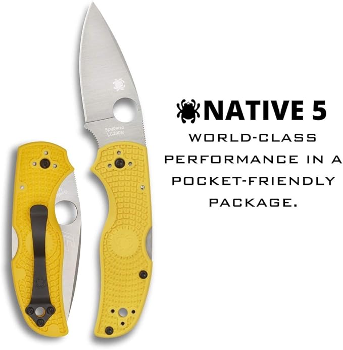 Spyderco Native 5 Salt Knife with 2.95" Corrosion-Resistant LC200N Steel Blade and Lightweight Yellow FRN Handle - PlainEdge - C41PYL5