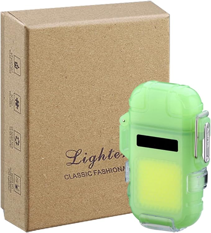 Outdoor Arc Electric Lighter USB Rechargeable Lighter LED Flashlight Double Arc Plasma Lighter Perfect for Camping Hiking Traveling (Noctilucent)