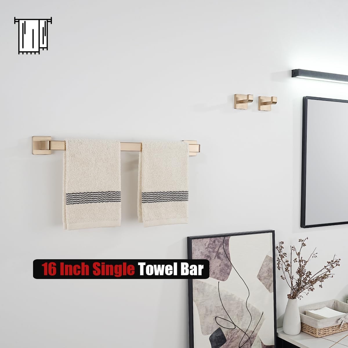 JQK Champagne Bronze Towel Bar, 16 Inch 304 Stainless Steel Thicken 0.8mm Towel Rack Bathroom, Towel Holder Wall Mount, Total Length 18.41 Inch, TB250L16-CB