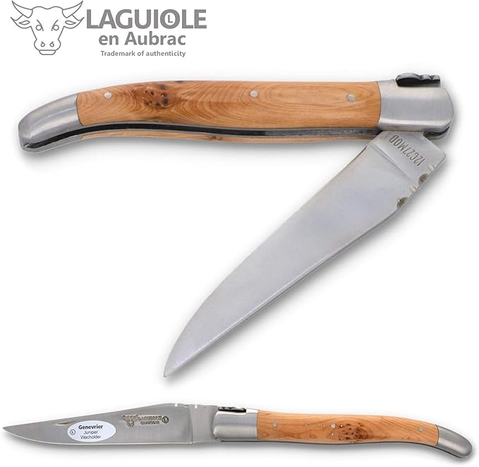 Laguiole en Aubrac Handmade Knife 12 cm L0212GEIF Juniper Wood Handle, Blade and bolsters Stainless Steel