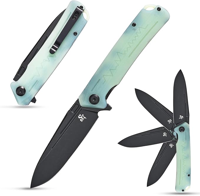Sitivien ST136 Folding Knife,D2 Blade,G10 Handle EDC Tool Knife for Outdoor Hiking Camping(Jade)