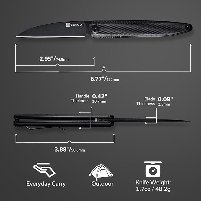 SENCUT Small Pocket Knife for Men, Front Flipper knife for EDC, Jubil Folding Knives with 2.95 inches D2 blade, G10 Handle with Liner Lock, Slim Gentleman’s knives for Gift (Black)