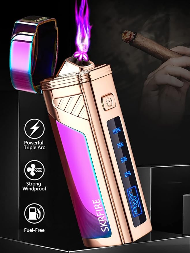 SKRFIRE Triple Arc Electric Lighter Plasma Lighter Rechargeable Lighter Windproof Outdoor Lighter Cool Lighter Suitable for Candles, Camping (Colour Ice)