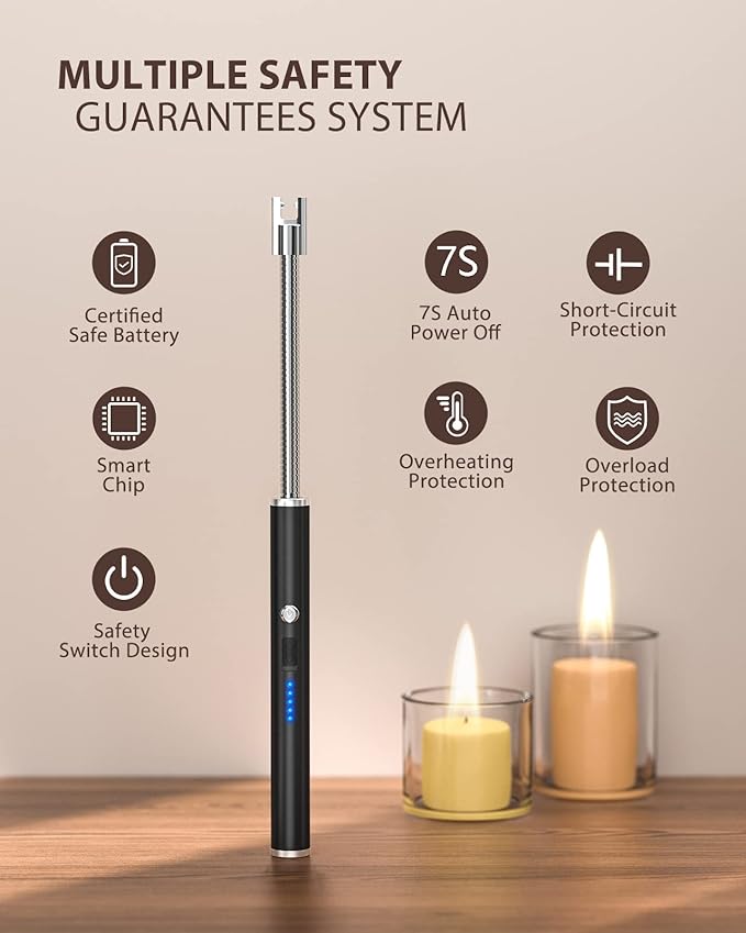 RONXS Candle Lighters, Long Electric Lighter Rechargeable Type C Lighter with LED Battery Display, Flexible Neck Plasma Arc Lighter for Fireworks Gas Stove BBQ