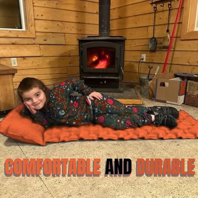 Kids Sleeping Pad for Camping and Sleepovers with Pillow, Inflatable Camping Mattress for Backpacking & Travel, Thick Toddler Cot Mat, Fast Inflating Camping Sleeping Pads for Kids