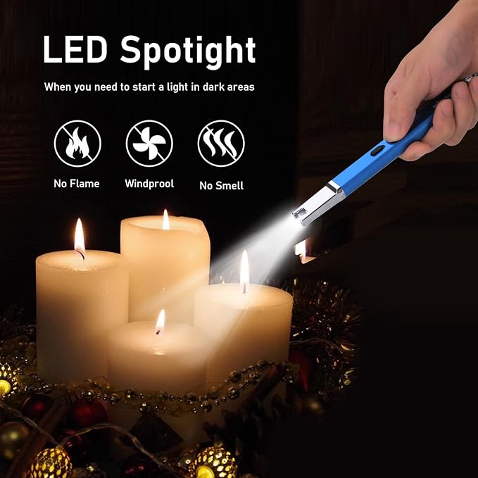 Lighter Electric Candle Lighter Upgraded Rechargeable Candle Lighter with LED Flashlight Windproof Flameless and Hanging Hook LED Battery Display Arc Candle Lighter for Candle Grill Camping
