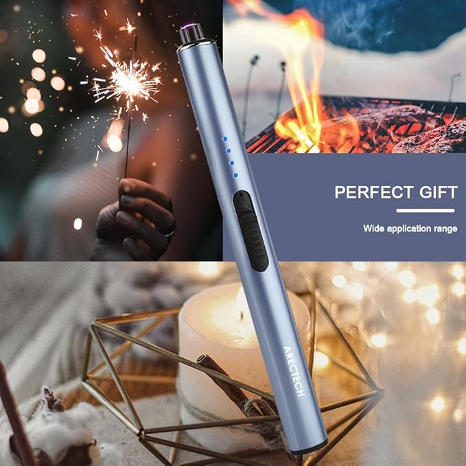 ARECTECH Electric Candle Lighter Rechargeable Lighter Arc Plasma Lighters for Candle Kitchen Camping Christmas Type-C Blue