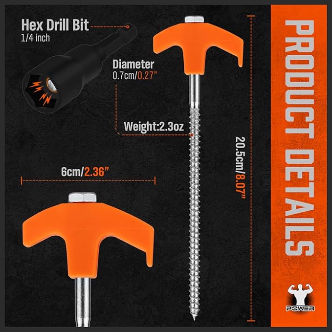 HORUSDY 26 Pack Heavy Duty Tent Stakes Tent Pegs Camping Stakes with with 4x13ft Rope & 1 Stopper T Pull Hook
