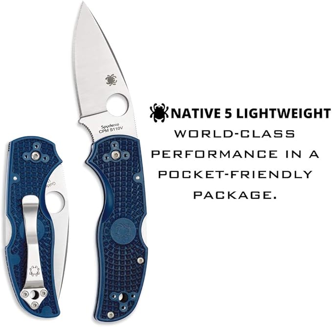 Spyderco Native 5 Lightweight Signature Knife with 2.95" CPM S110V Steel Blade and Dark Blue FRN Handle - PlainEdge - C41PDBL5