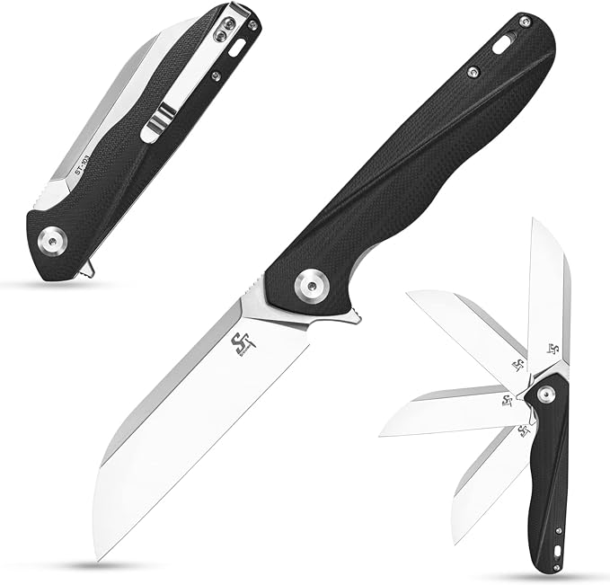 Sitivien ST103 Folding Knife, D2 Steel Blade+G10 Handle Pocket Knife, EDC Tool Knife for Outdoor, Camping, Hunting, Survival (Black)