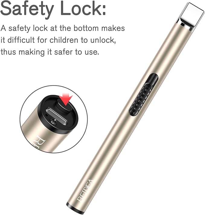 REIDEA Lighters 2 Pack S4 Pro Electric USB Rechargeable Safety Lock with LED Battery Indicator Flameless Windproof Arc Plasma Lighter for Candle, Fireworks (Champagne Gold)