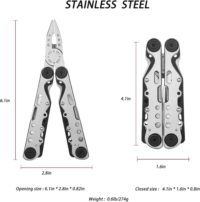 Multitool,13-in-1 Multitools Pliers with Nylon Sheath,Professional Stainless Steel Multi-Tool for Outdoor,Survival,Camping,Hiking,Simple Repair(13 in 1-Natural)