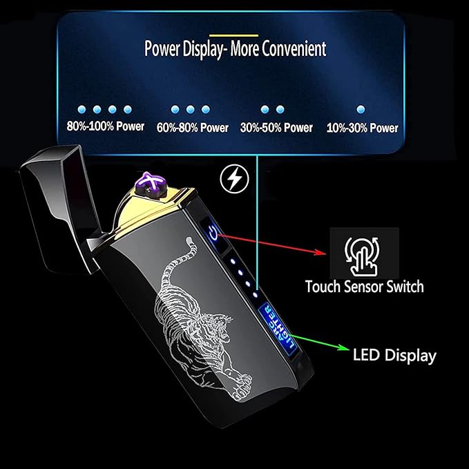 Arc Lighter, Smart Electric USB Rechargeable Lighter Windproof Flameless Lightweight Plasma for Fire,BBQs,Fireworks,Candle,Camping-Outdoors Indoors (T3-Black Printed Dragon)