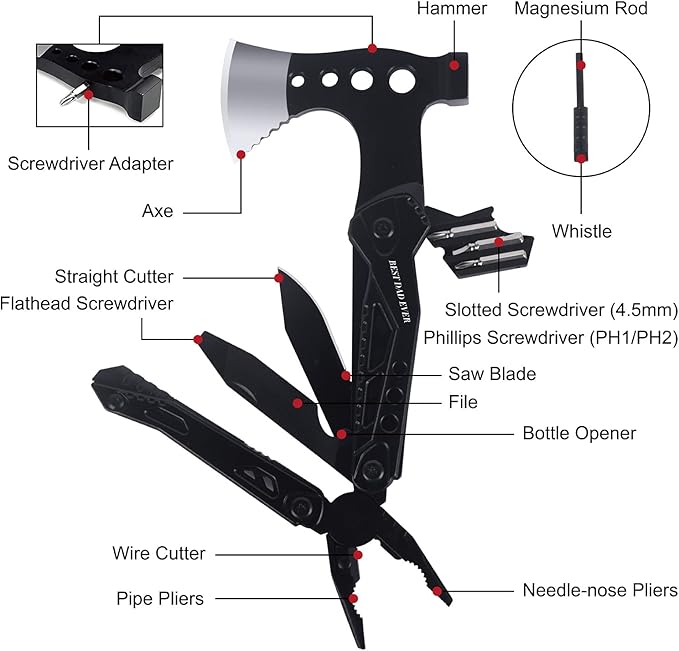 Gifts for Dad from Daughter Son,All in One Survival Tools Axe Hammer Multitool Camping Accessories,Birthday Father's day Christmas Thanksgiving day Gift Ideas for Men Father Him,ATH-702