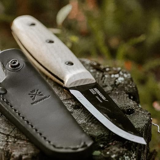 Morakniv Finn BlackBlade (S) Stainless Steel Ash Wood with Leather Sheath, 7.4 Inch