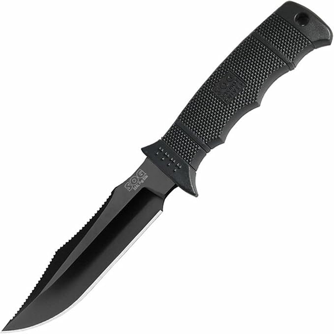 SOG Fixed Blade Knives with Sheath - SEAL Pup Elite Survival Knife, Hunting Knife w/ 4.85 Inch AUS-8 Bowie Knife Blade for a Tactical Knife (E37SN-CP)