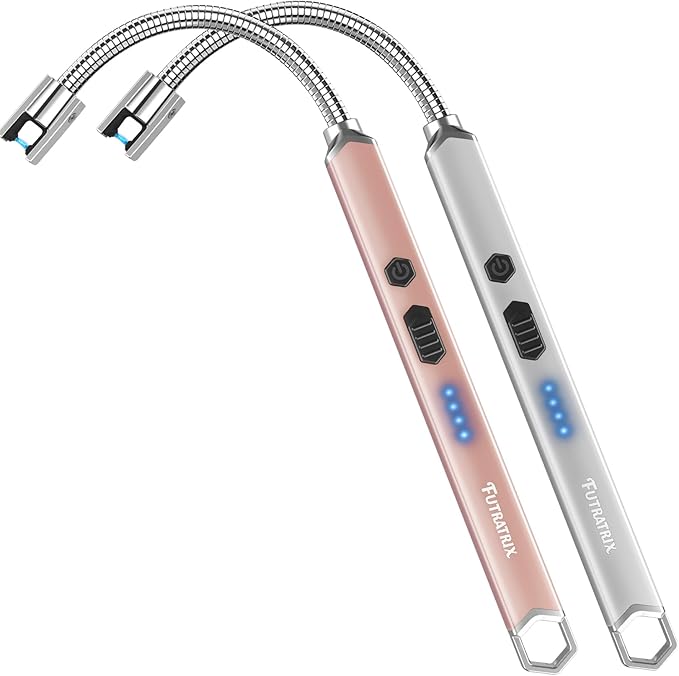 Electronic Candle Lighter Arc Windproof Flameless USB Rechargeable Electric Lighter (2 Pack - Rose Gold&Silver)