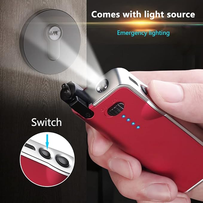 YOZWOO Electronic Candle Lighter Rechargeable USB Lighter Plasma Arc Lighters Long No Butane Lighter Flameless Lighter with LED Battery Indicator Retractable Design for Candles, Cooking, BBQ (Red)
