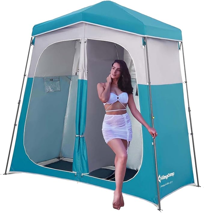 KingCamp Camping Shower Tent, Instant Portable Privacy Shelter, 1/2 Room Large Outdoor Toilet Tent with Floor, Water-Resistant, Windproof & Easy Setup for Beach, Camping & Hiking