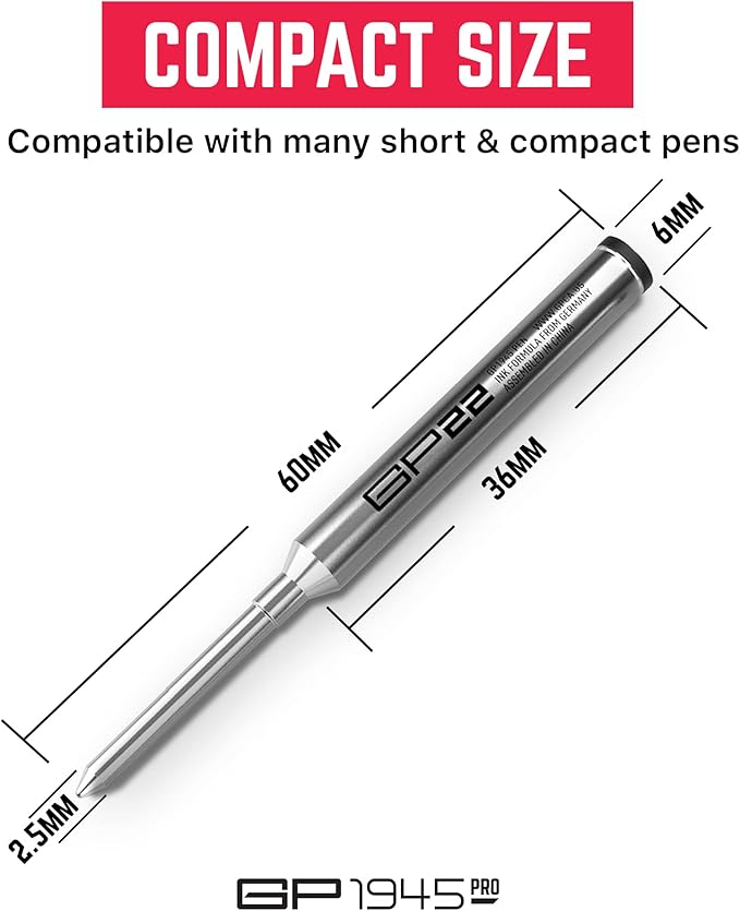 GPCA - GP22 Ink Refill Cartridges for Gel Pens, Designed for Gel Pens Medium Point Size, 3-Pack Pen Refills, Use with GP 1945 Pens and Short Pens, Black