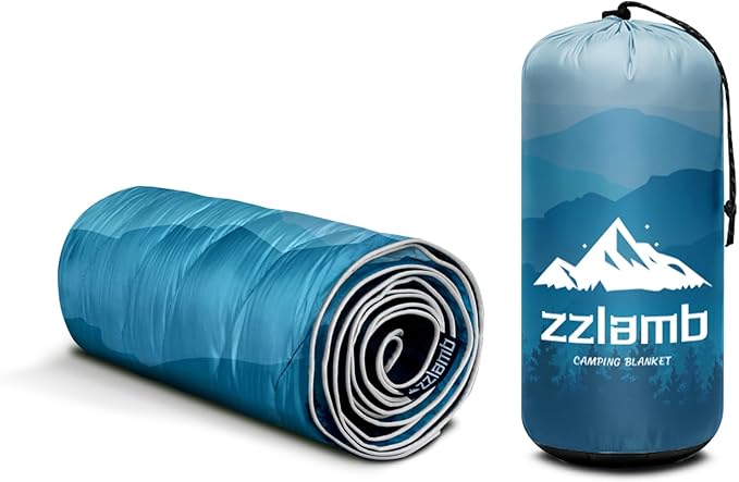 zzlamb Camping Blanket, Lightweight Cloak Puffy Down Alternative Travel Blanket, Portable & Windproof Warm Outdoor Blanket, Cozy Quilt Plane Car Picnic Hammock Beach Backpacking, 52x75in