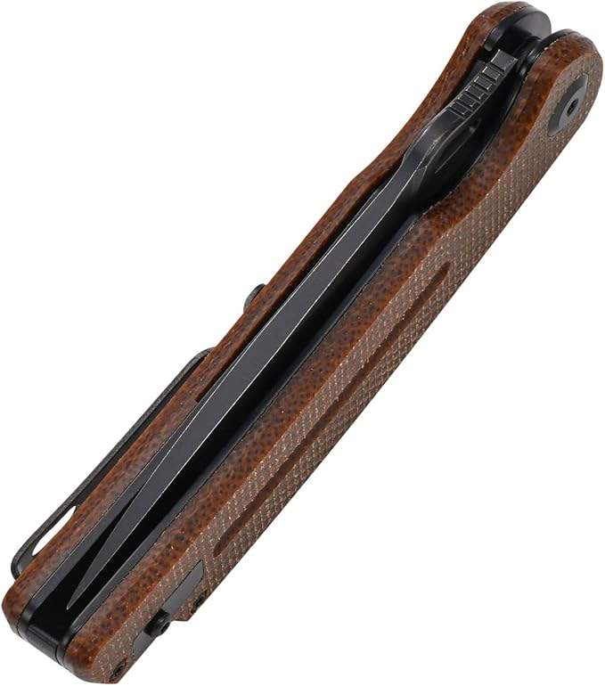 Sitivien ST137 Folding Knife,D2 Satin Blade,Micarta Handle EDC Tool Knife for Outdoor Hiking Camping Fishing(Brown)