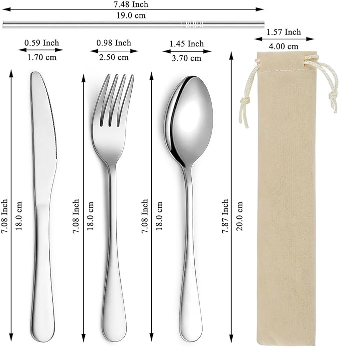 Kyraton Camping Silverware Set 4 Pieces with Portable Base, Stainless Steel Flatware Camping Utensil Set Travel Cutlery Set for Outdoor Picnic Office School Farm Work Lunch Box
