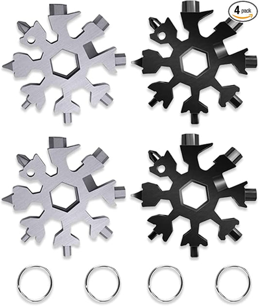 4 Pack Snowflake Multitool,18-In-1 Stainless Steel Snowflake Wrench Screwdriver Multi-Tool,for Men Christmas Great Gifts