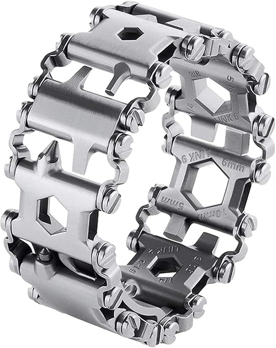Stainless Tool Bracelet for Men Compatible for LEATHERMAN TREAD and Watch Band 29 in 1 Survival Hiking Camping Travel Friendly Multitools Wearable Bracelet