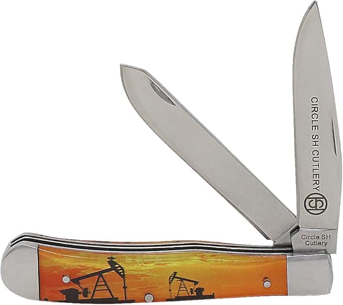 Folding Trapper Knife, Acrylic Handle (Oil Field Sunset)
