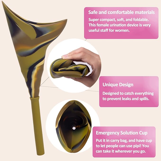 Female Urination Device with Cup, Female Urinals Portable Pee Funnel for Women - Standing Up to Pee Anywhere, Womens Pee Funnel Camping/Hiking Gear Gifts for Women