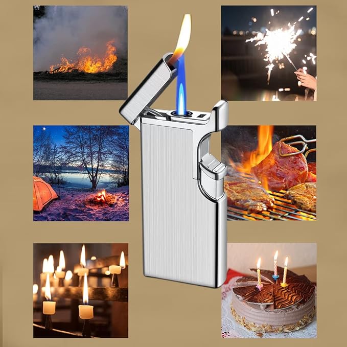Butane Refill Torch Lighter, Cool Lighters Dual Flame Lighters for Candle Kitchen BBQ Men's Camping Gifts (Without Butane)