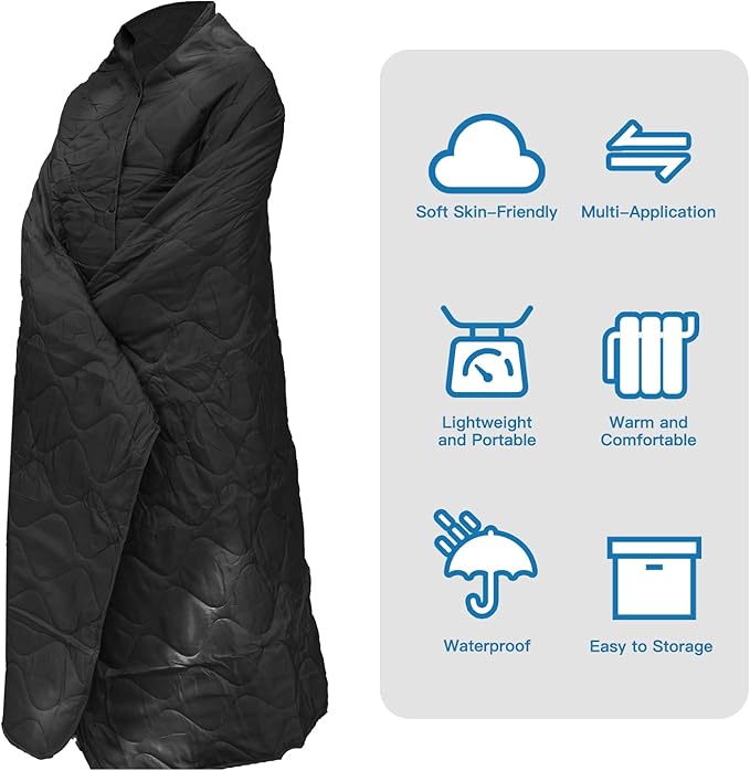 Military Poncho Liner 55”x 79” Camping Blanket Woobie Compact Waterproof for Travel Stadium Outdoor Camping