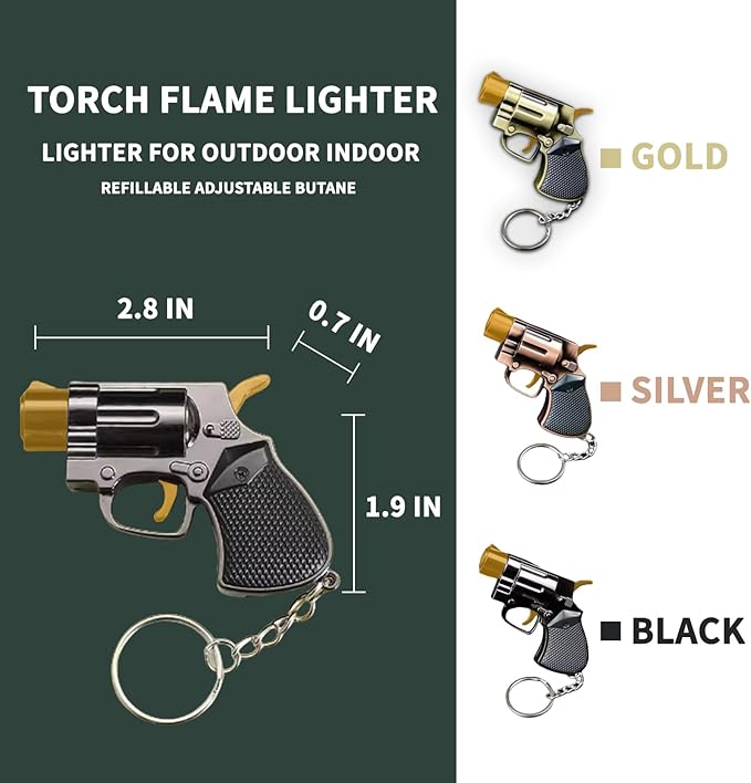 Cool Torch Lighter Refillable Metal Keychain Jet Flame Lighters Vintage Novelty Lighter for Fireplace Candle Camping BBQ (Without Butane Gas/Kerosene) (06)