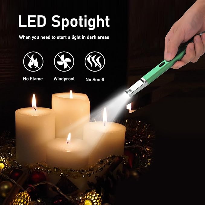 Lighter Electric Candle Lighter Upgraded Rechargeable Candle Lighter with LED Flashlight Windproof Flameless and Hanging Hook LED Battery Display Arc Candle Lighter for Candle Grill Camping