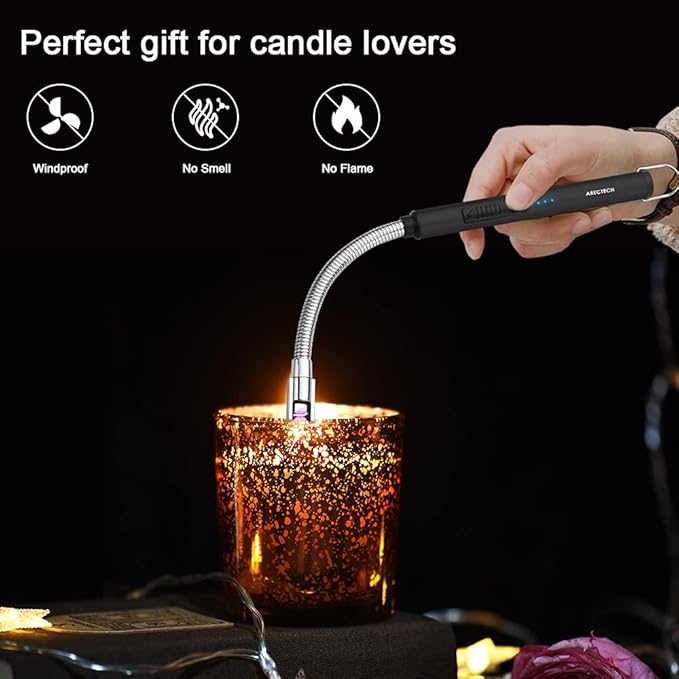 ARECTECH Lighter Candle Lighter Electric Lighter Rechargeable Lighter USB Arc Lighter Plasma for Camping Candle Cooking BBQs Fireworks Black