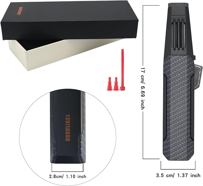 DOUBFIVSY Jet Torch Butane Lighter with Gift Box, Bright Fire Lighter Windproof Refillable Butane Lighter Adjustable Flame Lighters for Cigar Grill BBQ Camping (Butane Not Included) (Carbon Fiber)