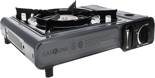 Gas One Portable Butane Camping Stove with Case: Automatic Ignition, Precise Heat Control - Camping & Tailgating and Outdoor Cooking