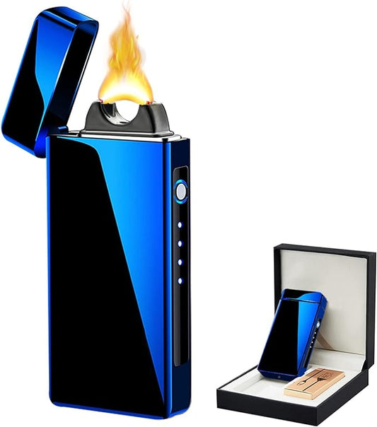 Plasma Lighter Rechargeable Electric Candle Lighter Arc Lighter High Power Flame USB Lighter Windproof Torch Lighter with Gift Box for Holiday, Birthday, Gift for Men and Women (Blue)