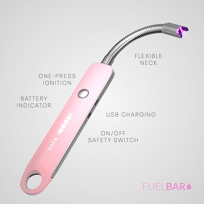 Candle Lighter BBQ Lighter Rechargeable USB Lighter with 360° Flexible Neck and LED Battery Display for Light Candles Gas Stoves Camping Barbecue Fireworks (Pink)