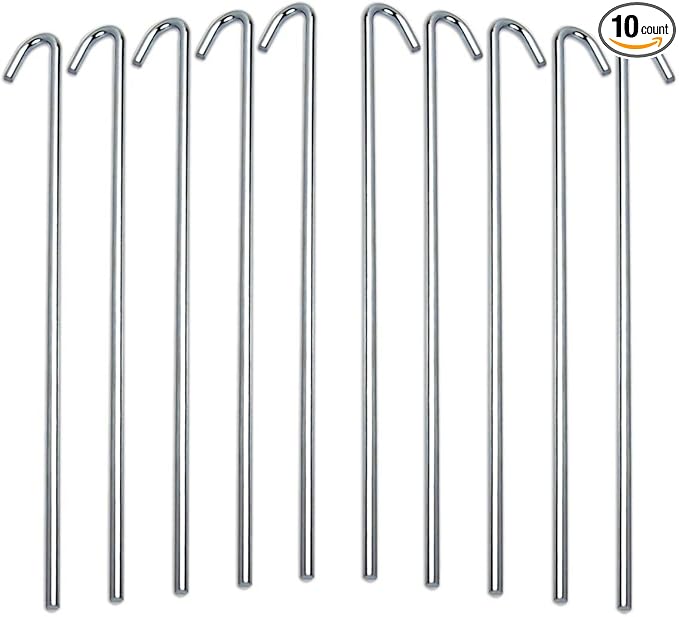 Tent Stakes Heavy Duty Metal, Galvanized Rust-Free Yard Stakes, Garden Edging Fence Hook | Tent Stakes Metal for Outdoor Camping, Tent Garden Stakes for Gardening & Canopies, Tent Pegs - by Ram-Pro