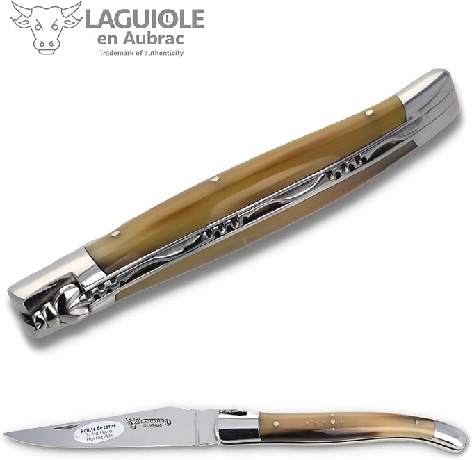 Laguiole en Aubrac Handmade Knife 12 cm L0212PCIF Horn tip Handle, Blade and bolsters Stainless Steel
