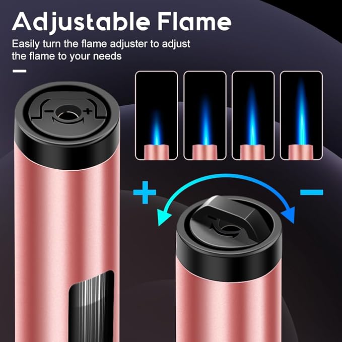LcFun Torch Lighters 2 Pack Refillable Butane Lighter Windproof Adjustable Jet Flame Long Lighters for Candle, Grill, BBQ, Camping (Butane NOT Included)