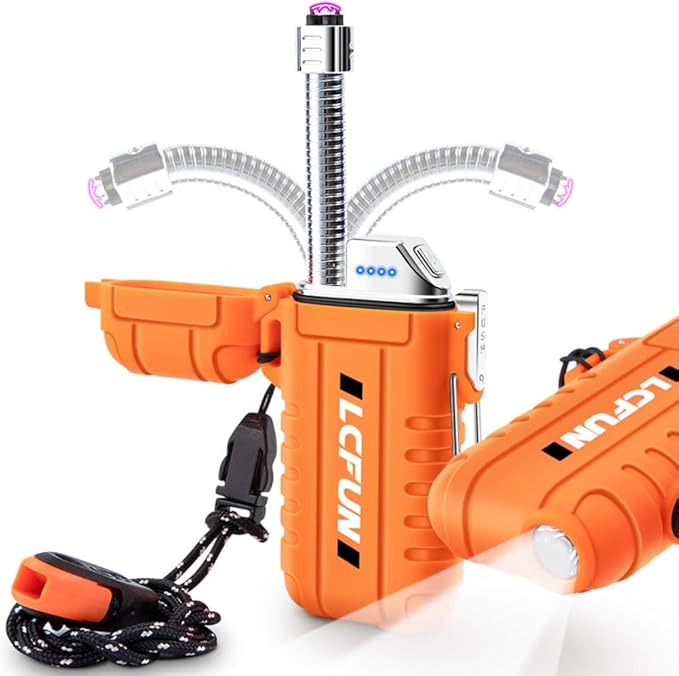 LcFun Electric Lighter USB Rechargeable Lighter Dual Arc Lighter Flexible Neck Plasma Lighter Electronic Candle Lighter Waterproof Windproof Lighters for Camping, Hiking, Survival Gear