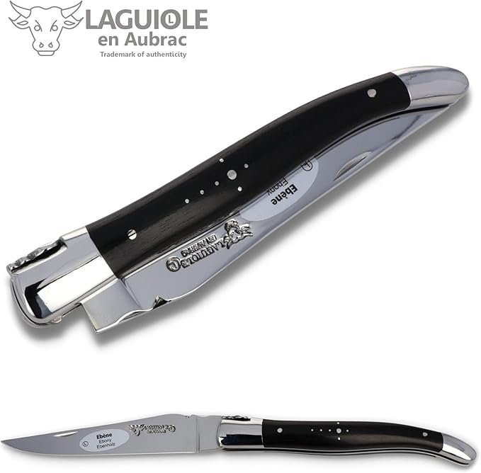 Laguiole en Aubrac Handmade Knife 12 cm L0212EBIF Ebony Handle, Blade and bolsters Stainless Steel Shiny