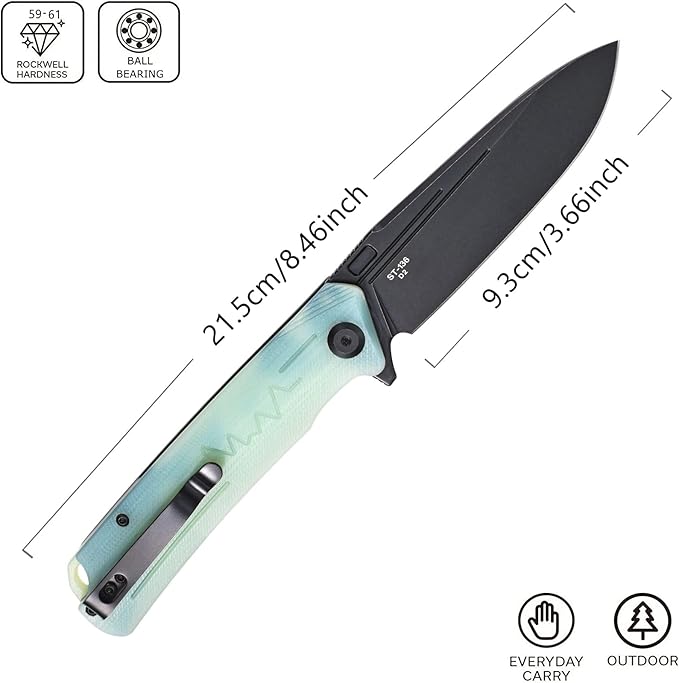 Sitivien ST136 Folding Knife,D2 Blade,G10 Handle EDC Tool Knife for Outdoor Hiking Camping(Jade)