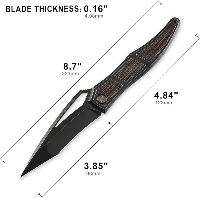 Knife Ripback Thumb Hole Knife,3.85" Stonewashed M390 Blade,4.84" Titanium Scale Handle Frame Lock Folding Knife,Reverse Grip Pikal Knife,4.63oz EDC Knife Pocketclip (Red)