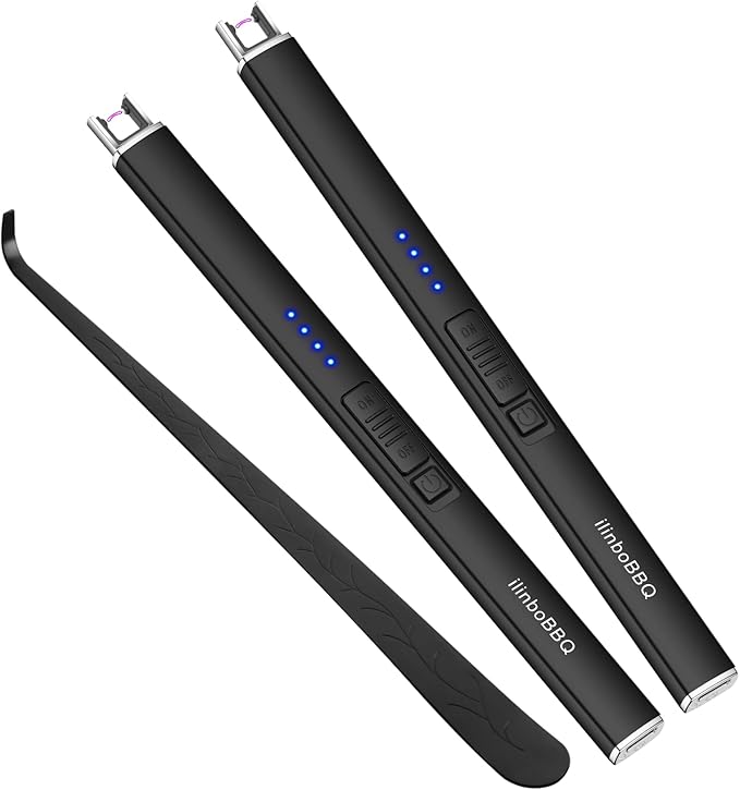 Electric Lighter 2 Black Pack Candle Lighter USB Lighter with Upgraded LED Battery Display Safety Switch Rechargeable Flameless Plasma Windproof Pocket Size for Candle Cooking Fireworks