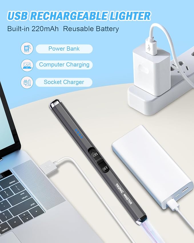 Electric Candle Lighter Rechargeable Lighters - Dual Arc Plasma Lighter Windproof & Flameless with Double Safety Switch (Space Grey)