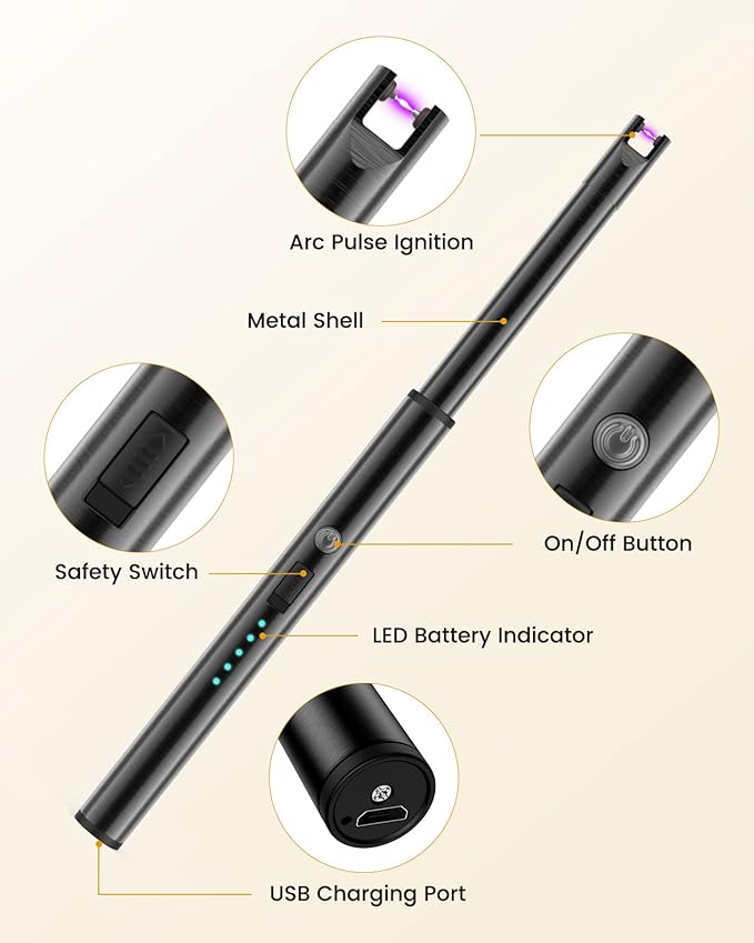 Candle Lighter, Plasma Arc Electric Lighter Rechargeable Long Neck Lighters Flame-less Windproof Lighter, for Candle Firework Camping Grill Gas Stove Kitchen